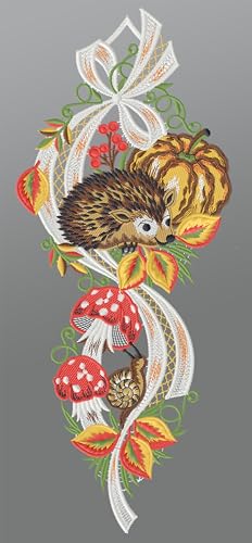 Plauener Spitze Fensterbild Goldener Herbst (BxH) 16cm x 40cm, Mehrfarbig, Fensterdekoration und Fensterschmuck im Sale
